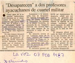“Desaparecen” a dos profesores ayacuchanos de cuartel militar