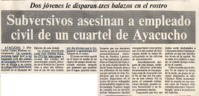 Subversivos asesinas a empleado civil de un cuartel de Ayacucho 