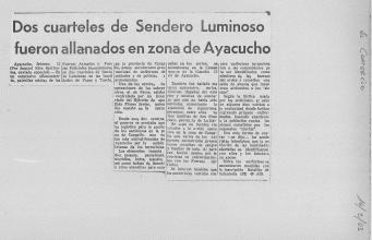 Dos cuarteles de Sendero Luminoso fueron allanados en zona de Ayacucho