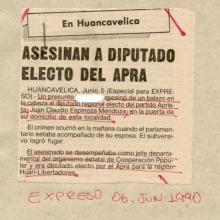 6 JUNIO ASESINAN EN HUANCAVELICA  A DIPUTADO ELECTO DEL APRA