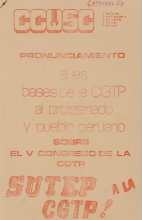 Septiembre 1978 Sobre el V Congreso de la CGTP
