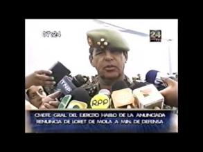 Embedded thumbnail for Comandante general del Ejército, Roberto Chiabra, habló de la anunciada renuncia del Ministro de Defensa  &gt; Videos