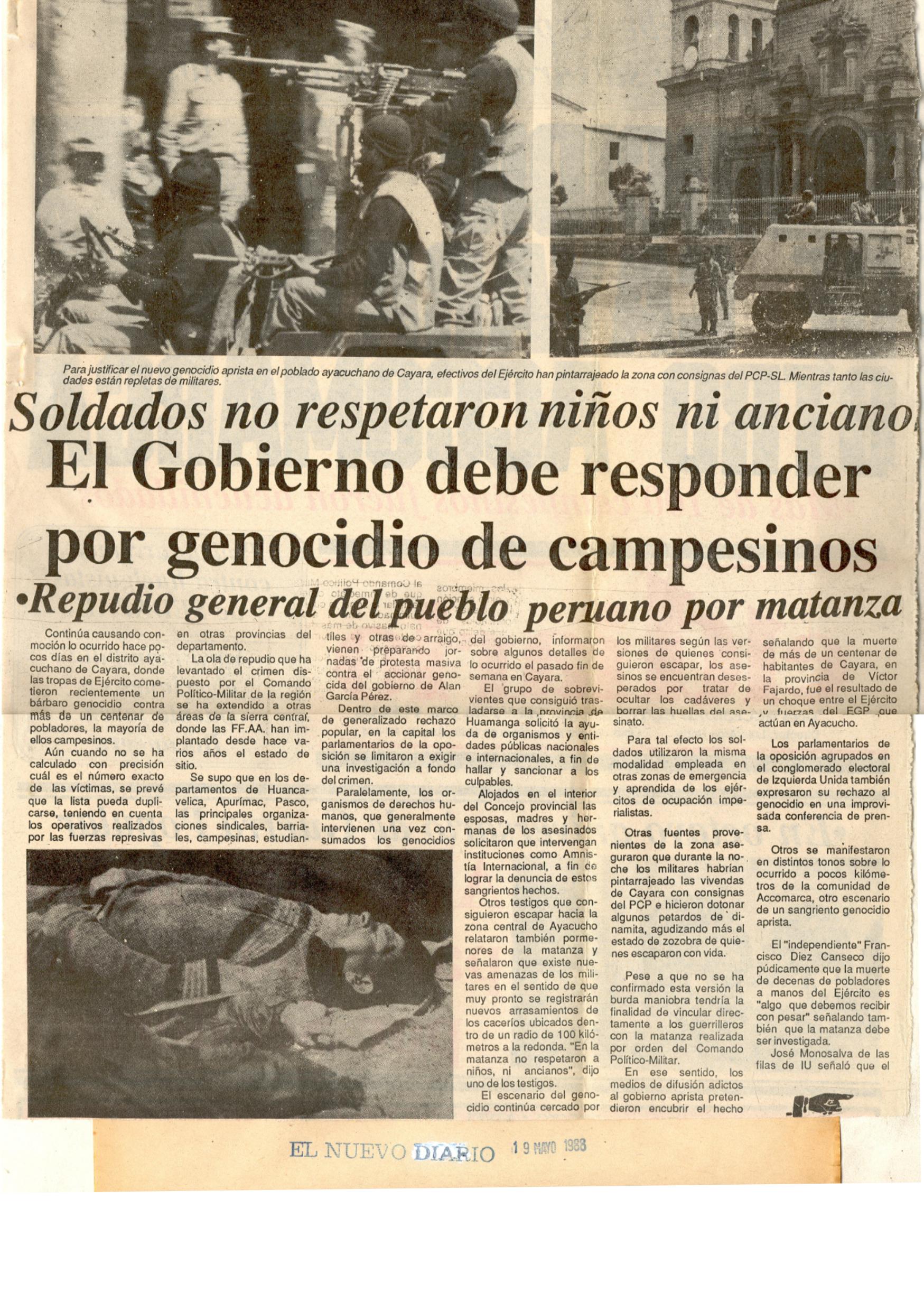 El Gobierno debe responder por genocidio de campesinos