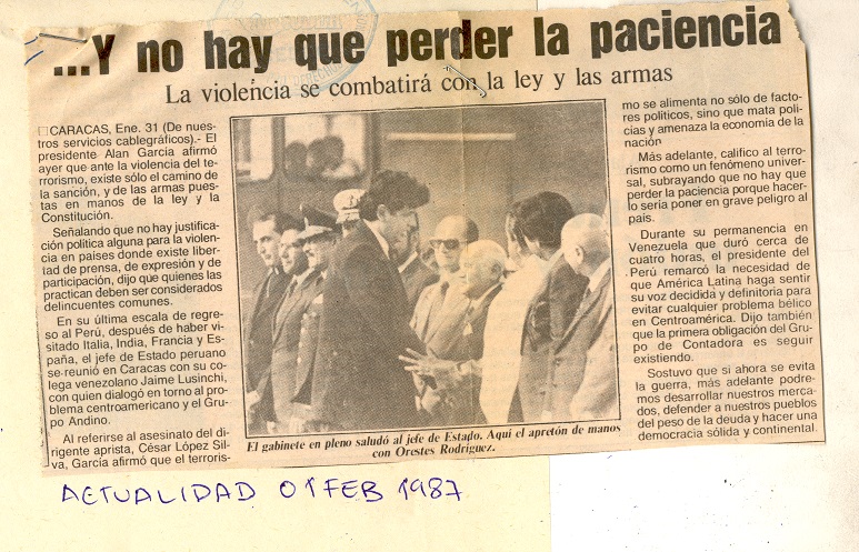 Alan demandó al pueblo luchar contra el terrorismo