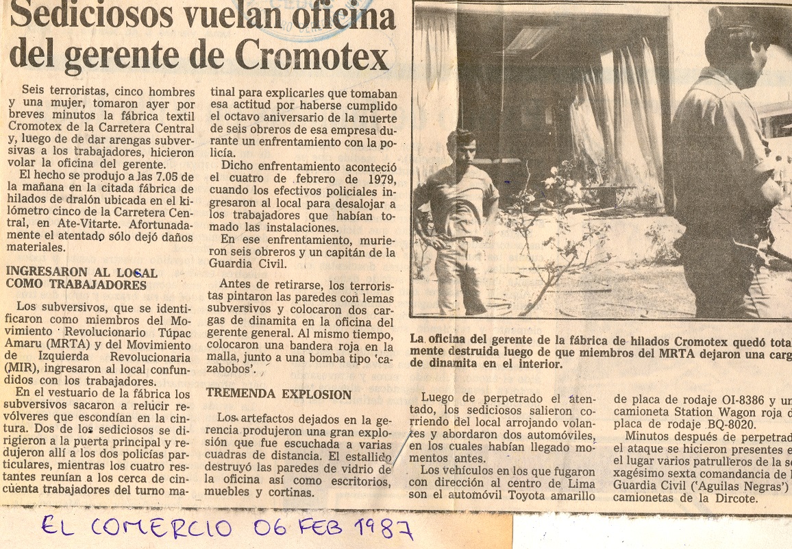 Asaltan y dinamitan la fábrica Cromotex