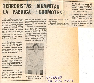 Asaltan y dinamitan la fábrica Cromotex