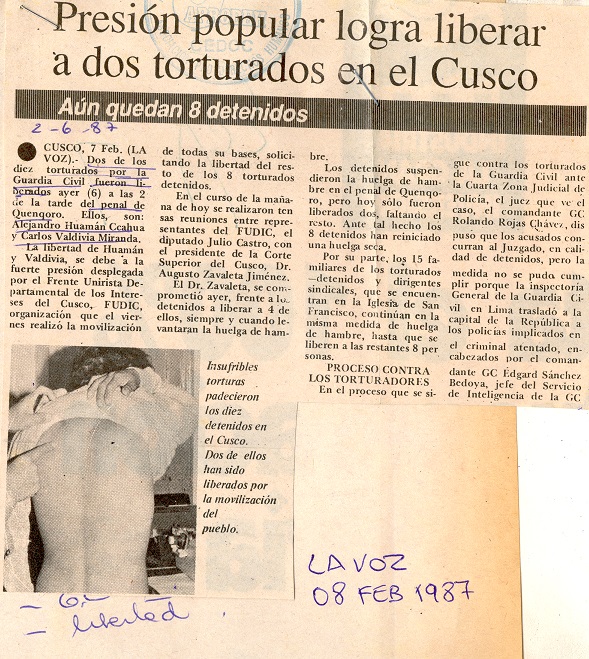 Presión popular logra liberar a dos torturados en el Cusco