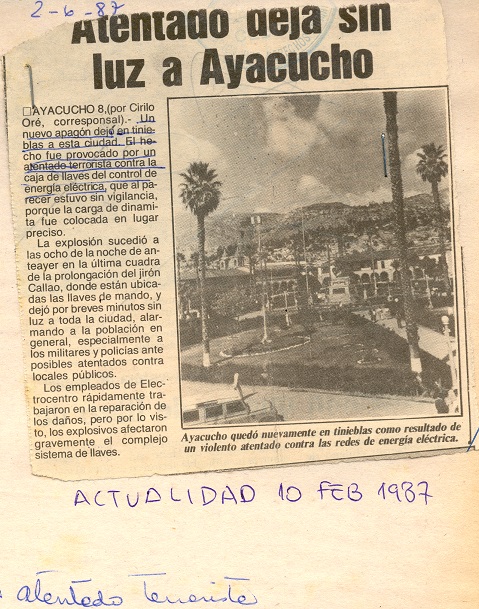 Atentado deja sin luz a Ayacucho