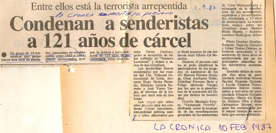 Condenan a senderistas a 121 años de cárcel