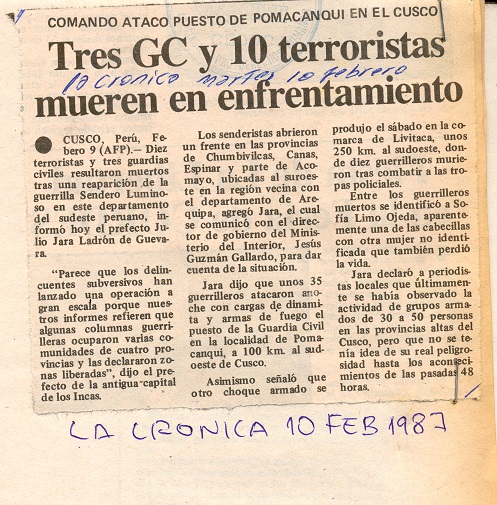 Tres GC y 10 terroristas mueren en enfrentamiento