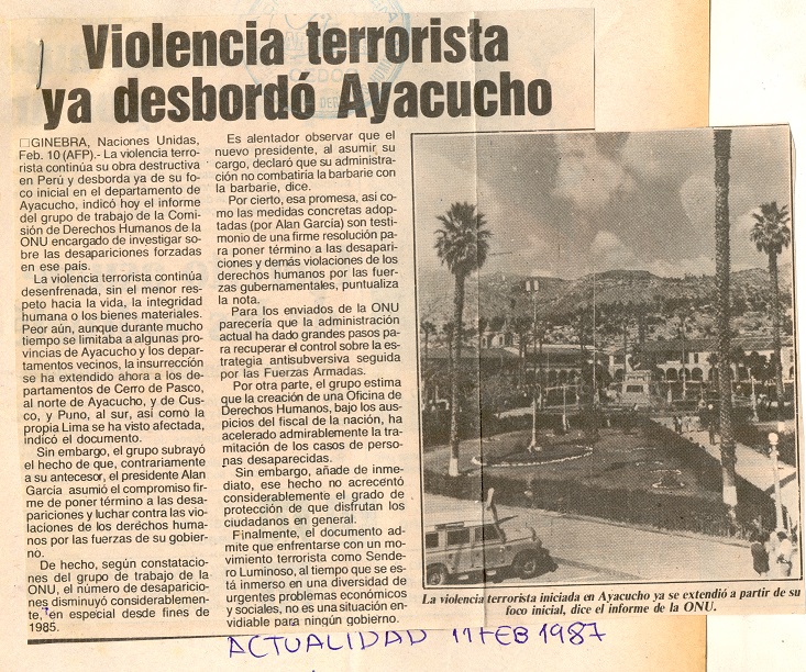 ONU condena acciones terroristas en el Perú