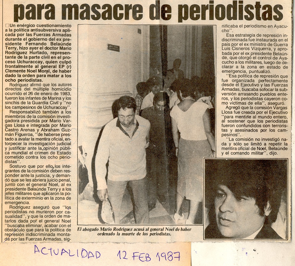 Cuestionan trabajo de Comisión Investigadora de Uchuraccay