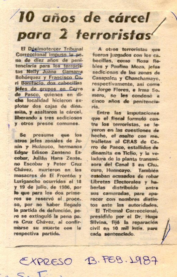 Sentencian a 10 años de cárcel a 3 terroristas
