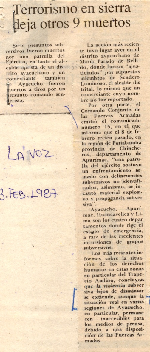Mueren cinco terroristas en Apurímac