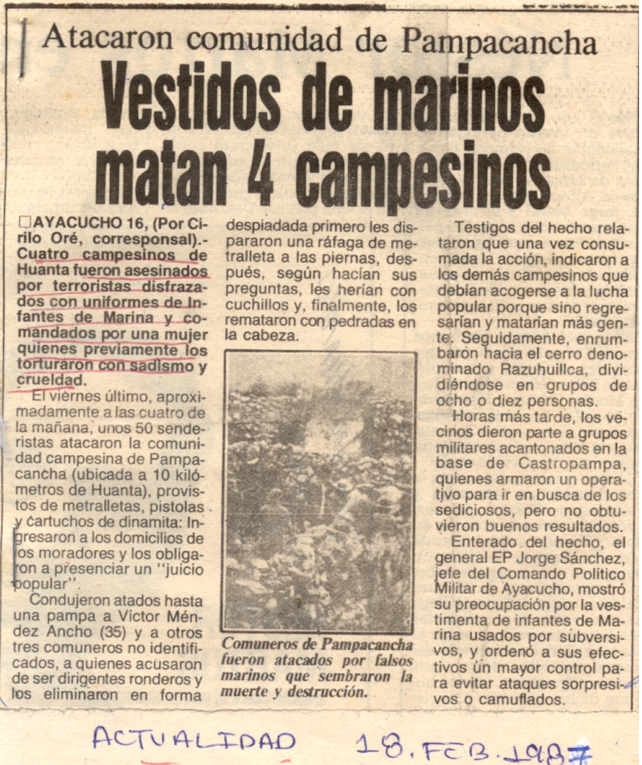 Vestidos de marinos matan 4 campesinos