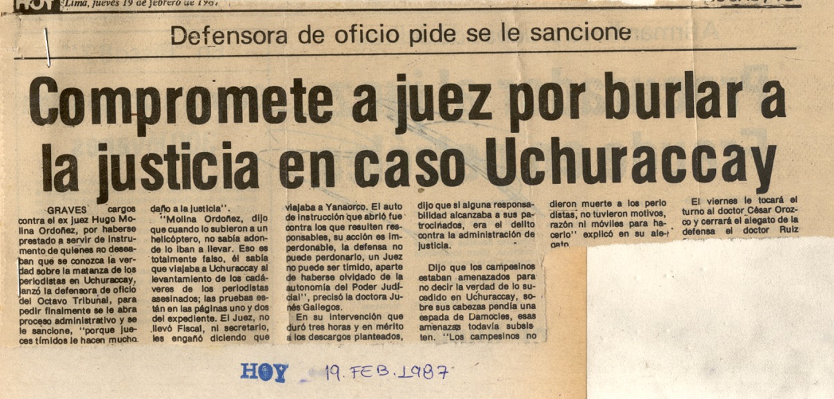 En caso Uchuraccay: campesinos inocentes
