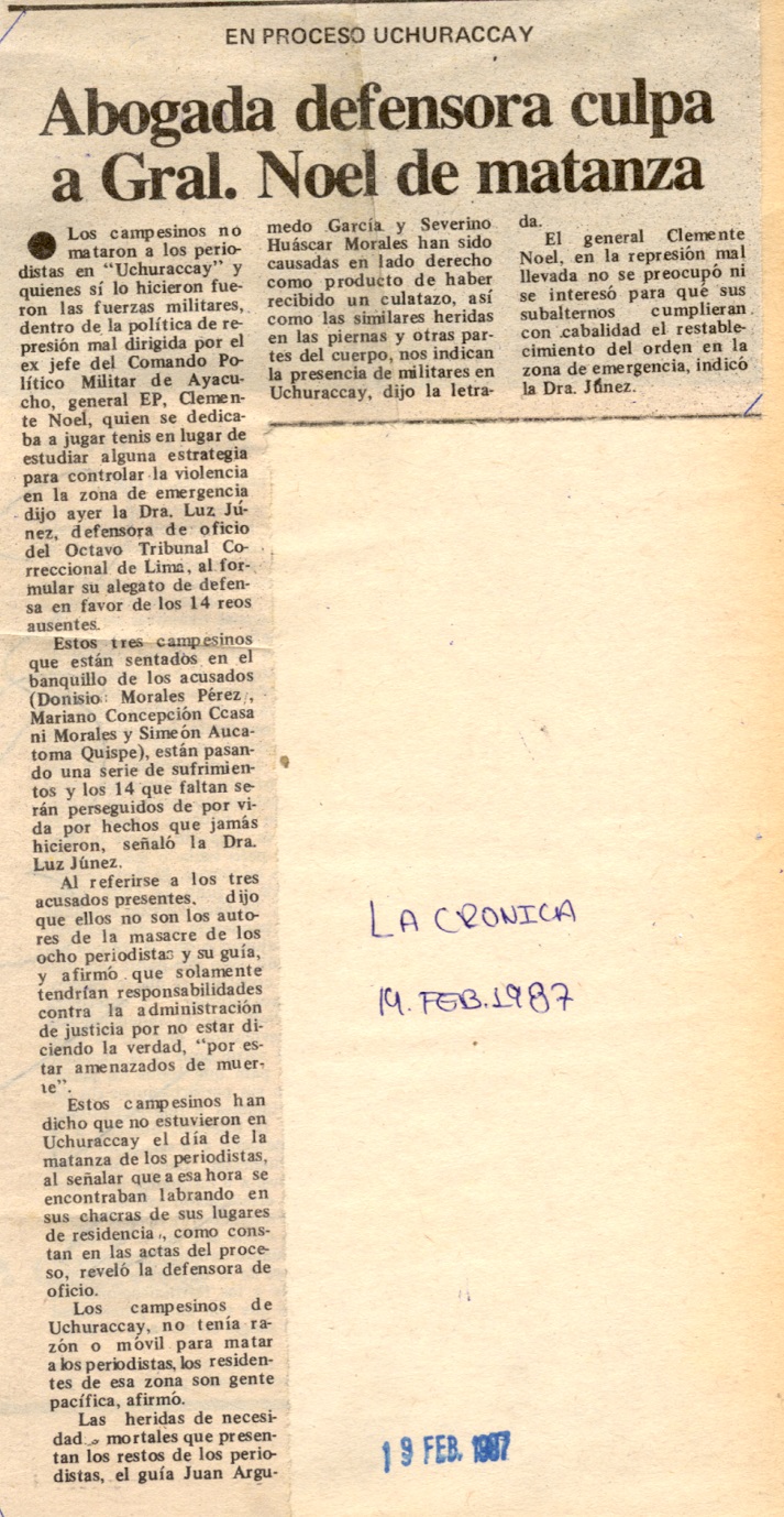 En caso Uchuraccay: campesinos inocentes