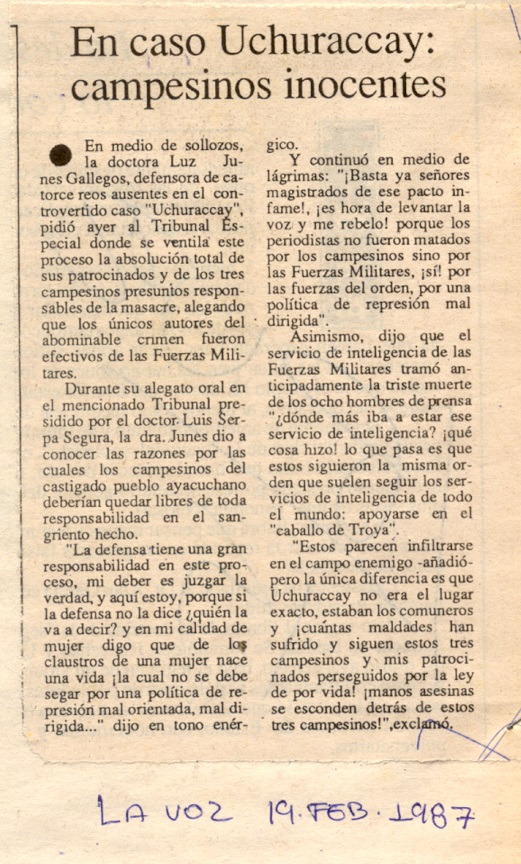 En caso Uchuraccay: campesinos inocentes