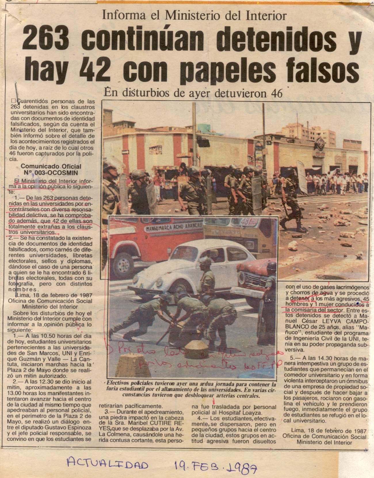 263 continúan detenidos y hay 42 con papeles falsos