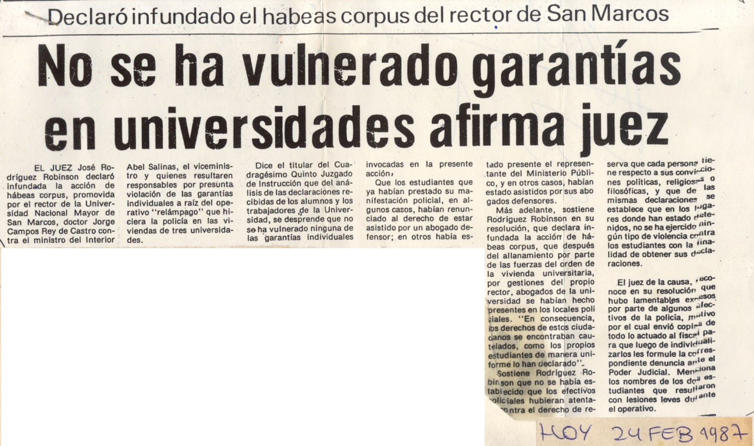Rechazan hábeas corpus a estudiantes detenidos