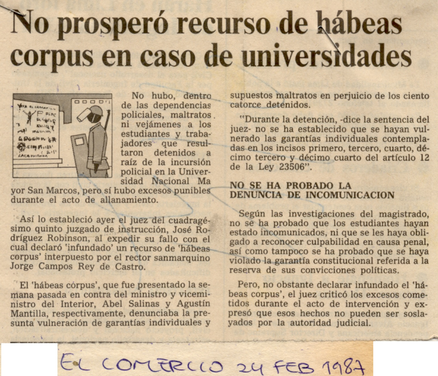 Rechazan hábeas corpus a estudiantes detenidos