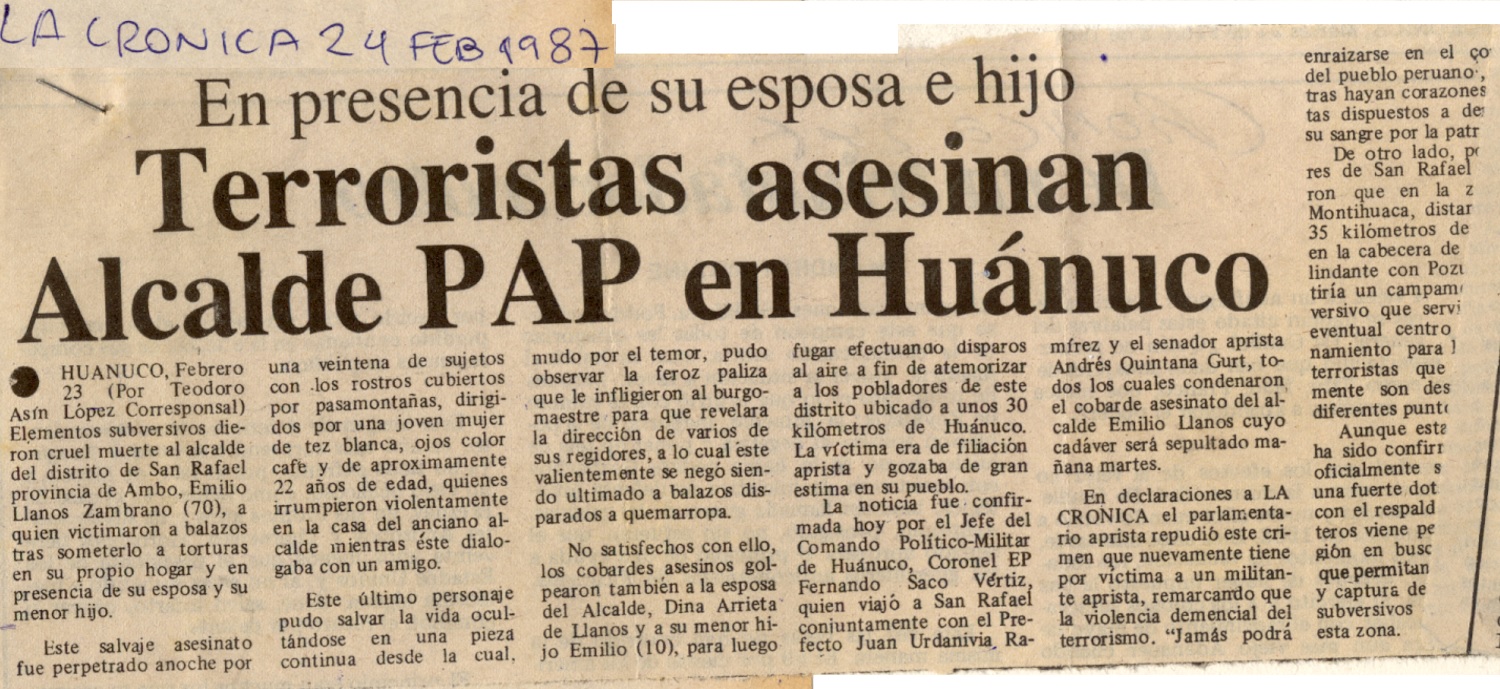 Delante de sus ocho hijos matan a alcalde aprista
