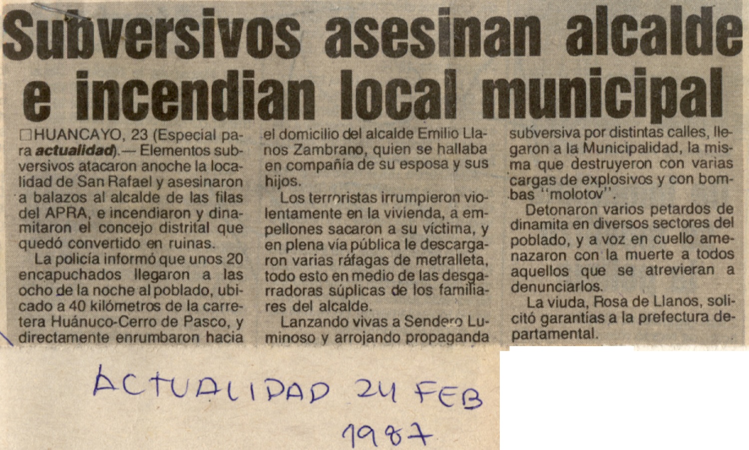 Delante de sus ocho hijos matan a alcalde aprista