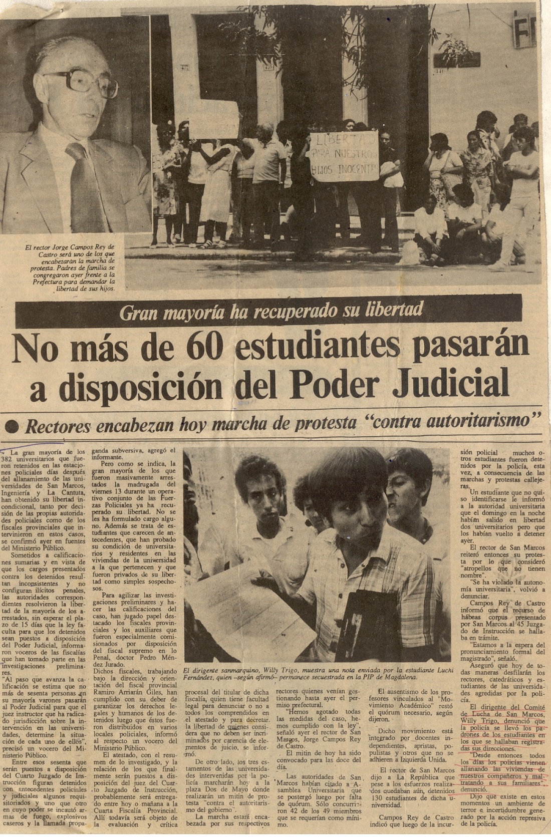 No más de 60 estudiantes pasarán a disposición del Poder Judicial