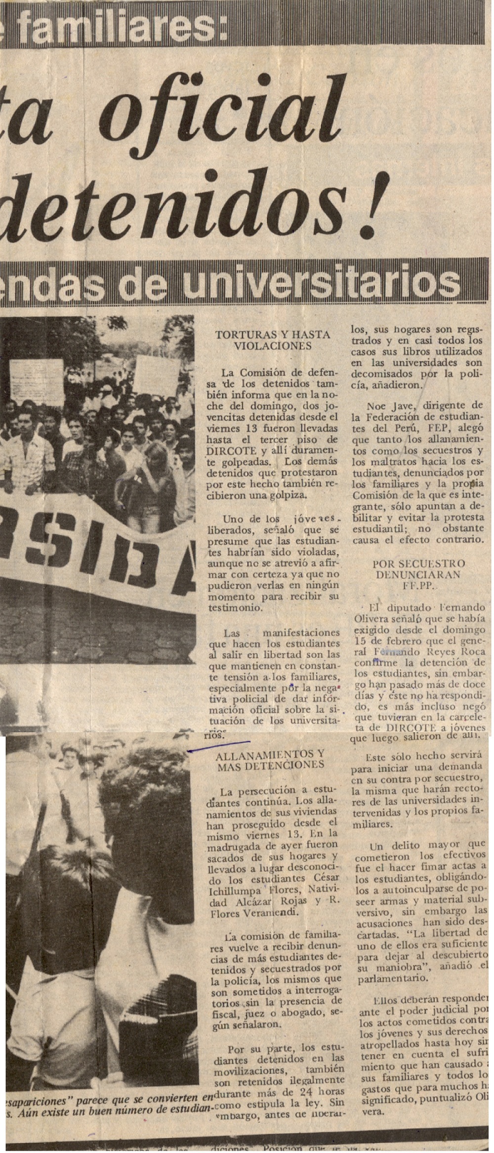 ¡Publiquen lista oficial de estudiantes detenidos!