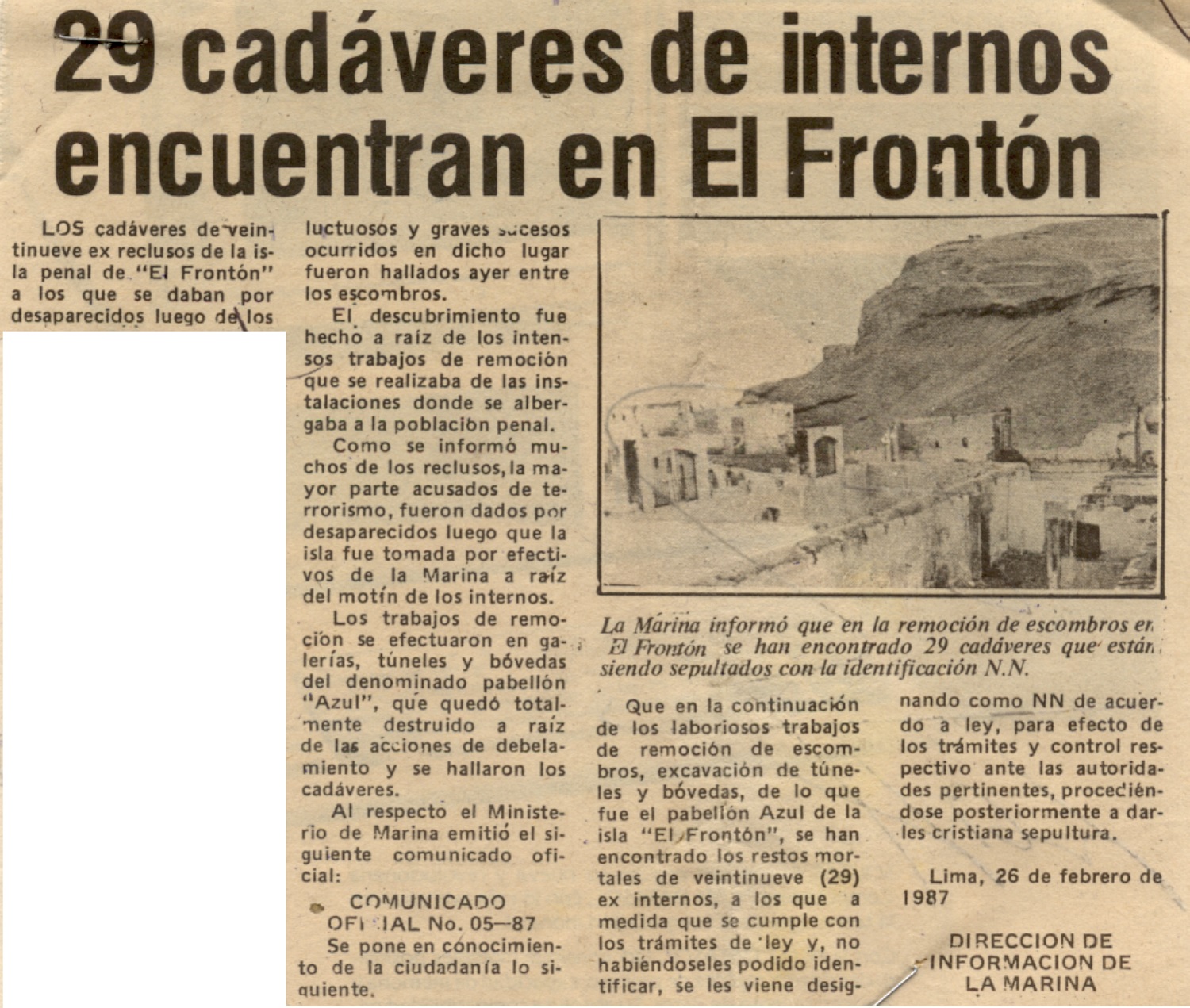29 cadáveres de internos encuentran en El Frontón
