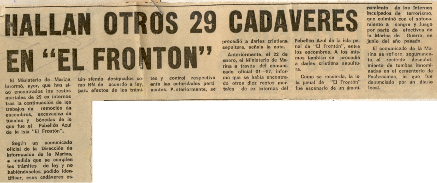 29 cadáveres de internos encuentran en El Frontón