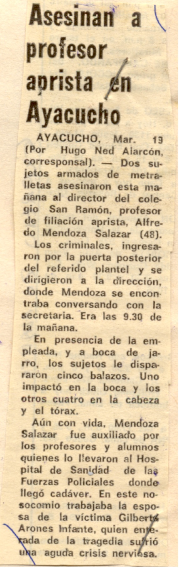 Presuntos sediciosos asesinan a director de CEN ayacuchano