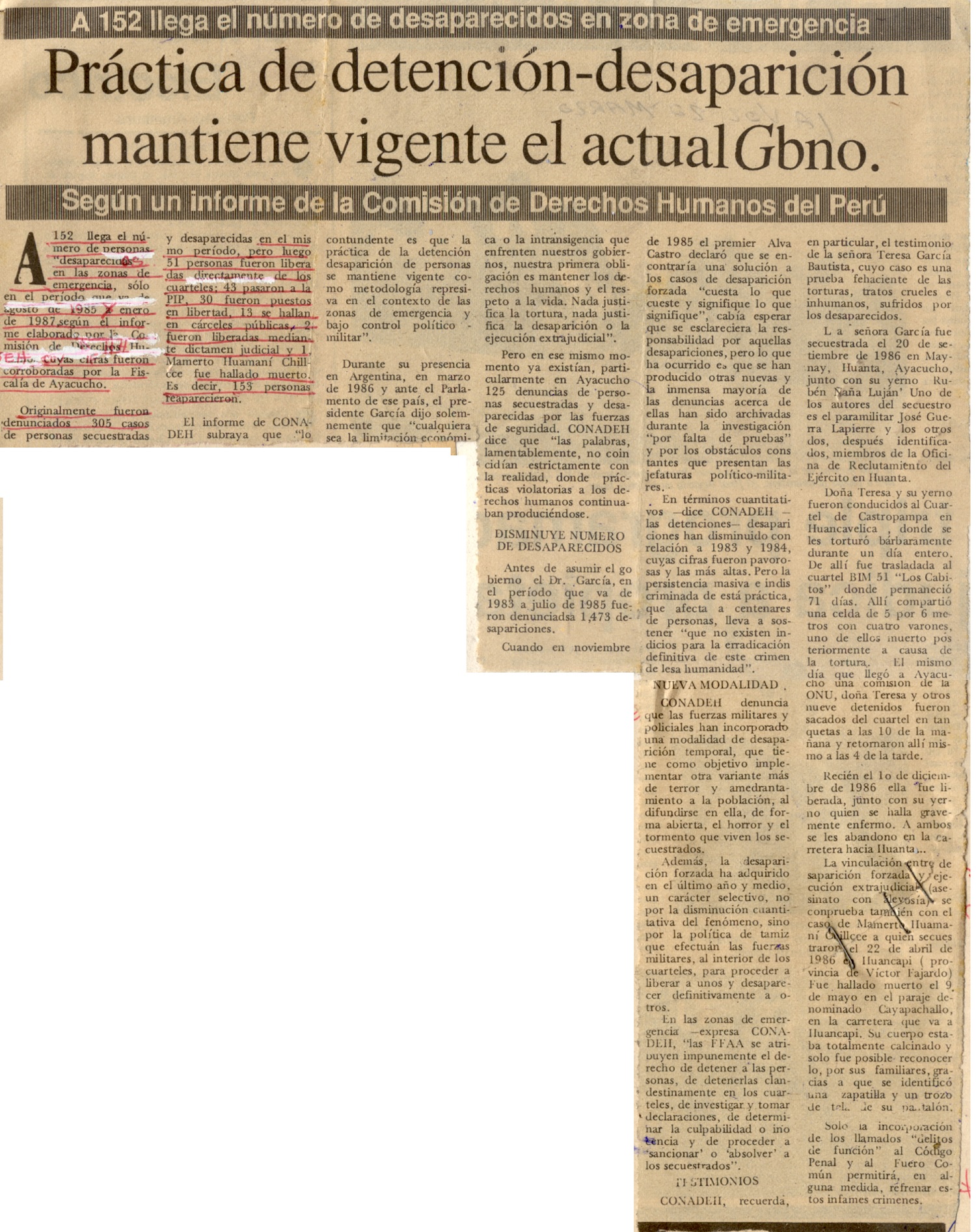 Práctica de detención-desaparición mantiene vigente el actual Gbno.