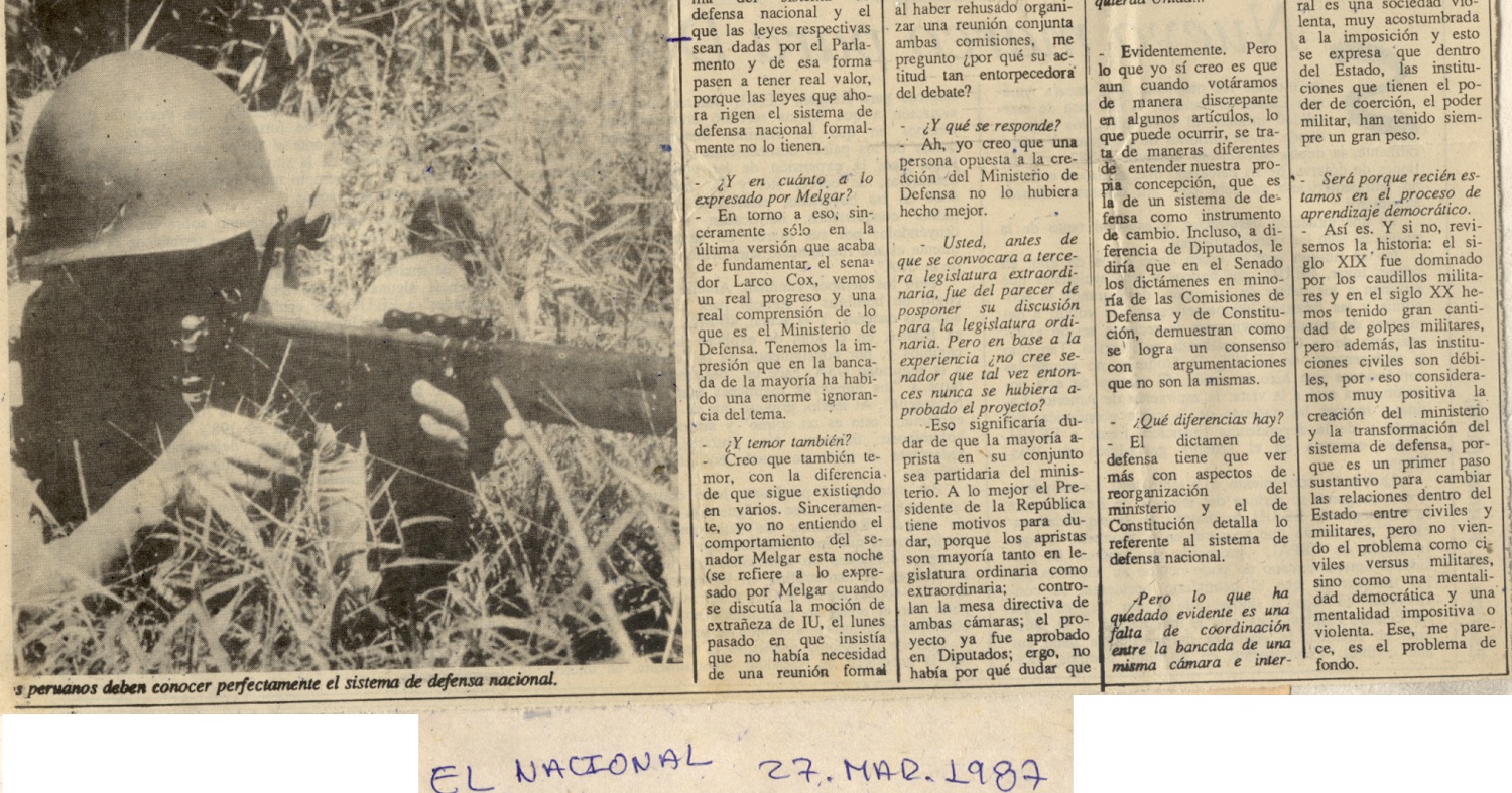 IU apoya creación de Ministerio de Defensa