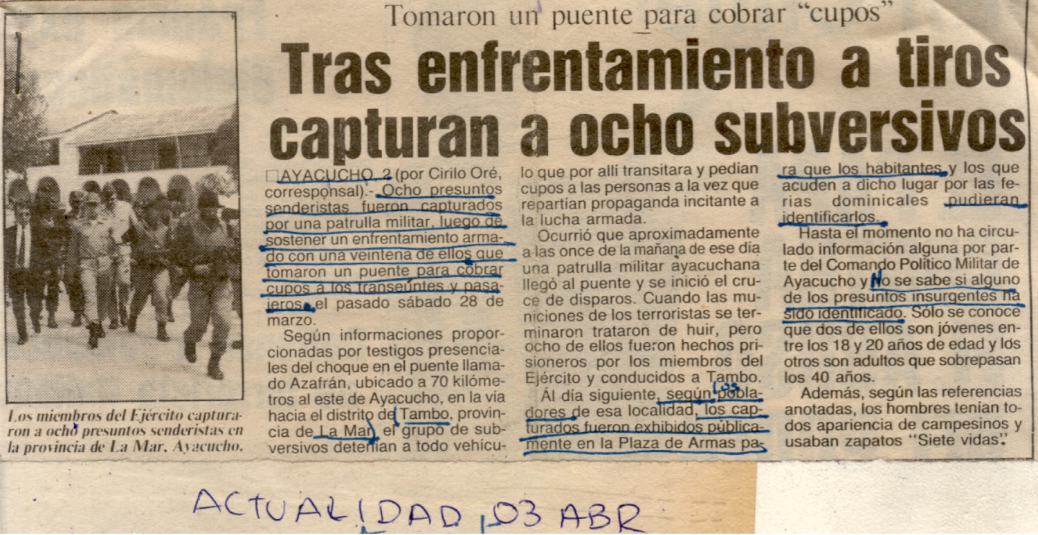 Tras enfrentamiento a tiros capturan a ocho subversivos