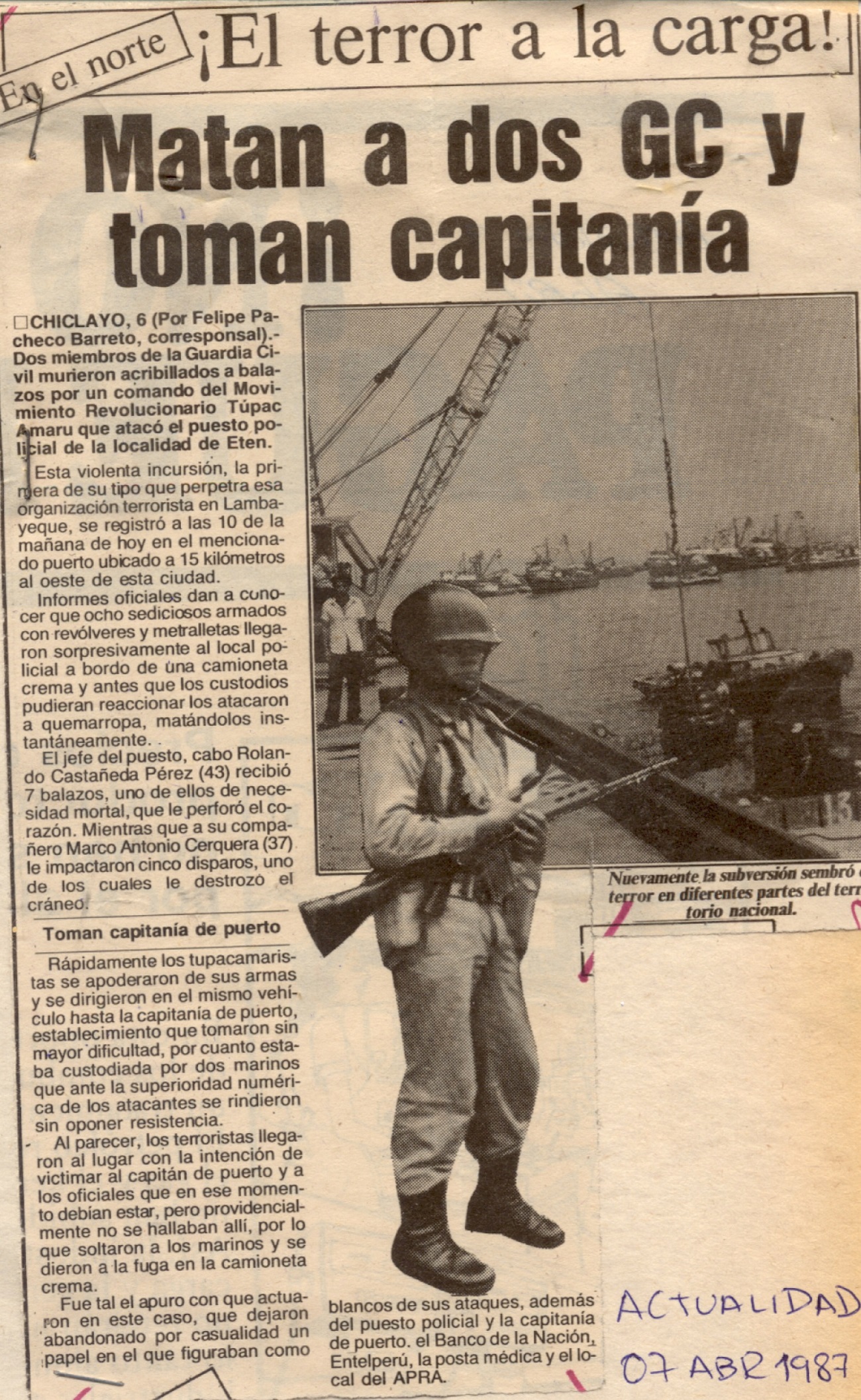 MRTA atacó puesto GC en puerto de Chiclayo