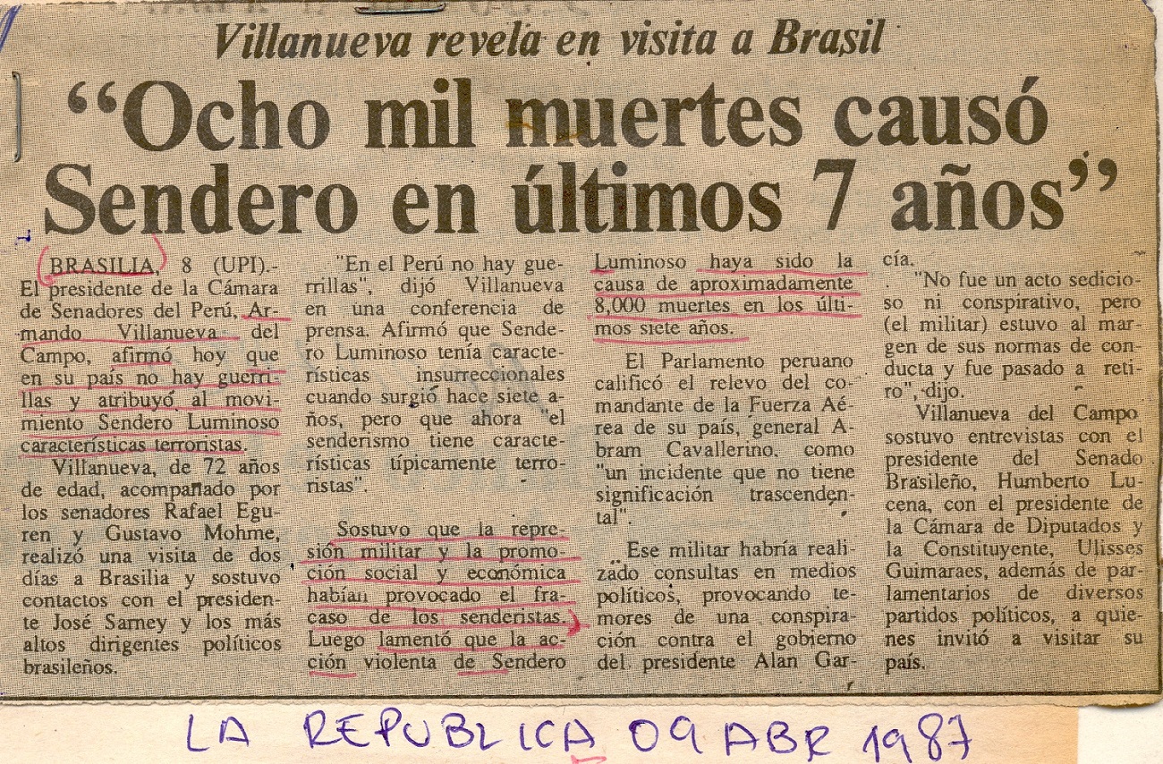 “Ocho mil muertes causó Sendero en últimos 7 años”