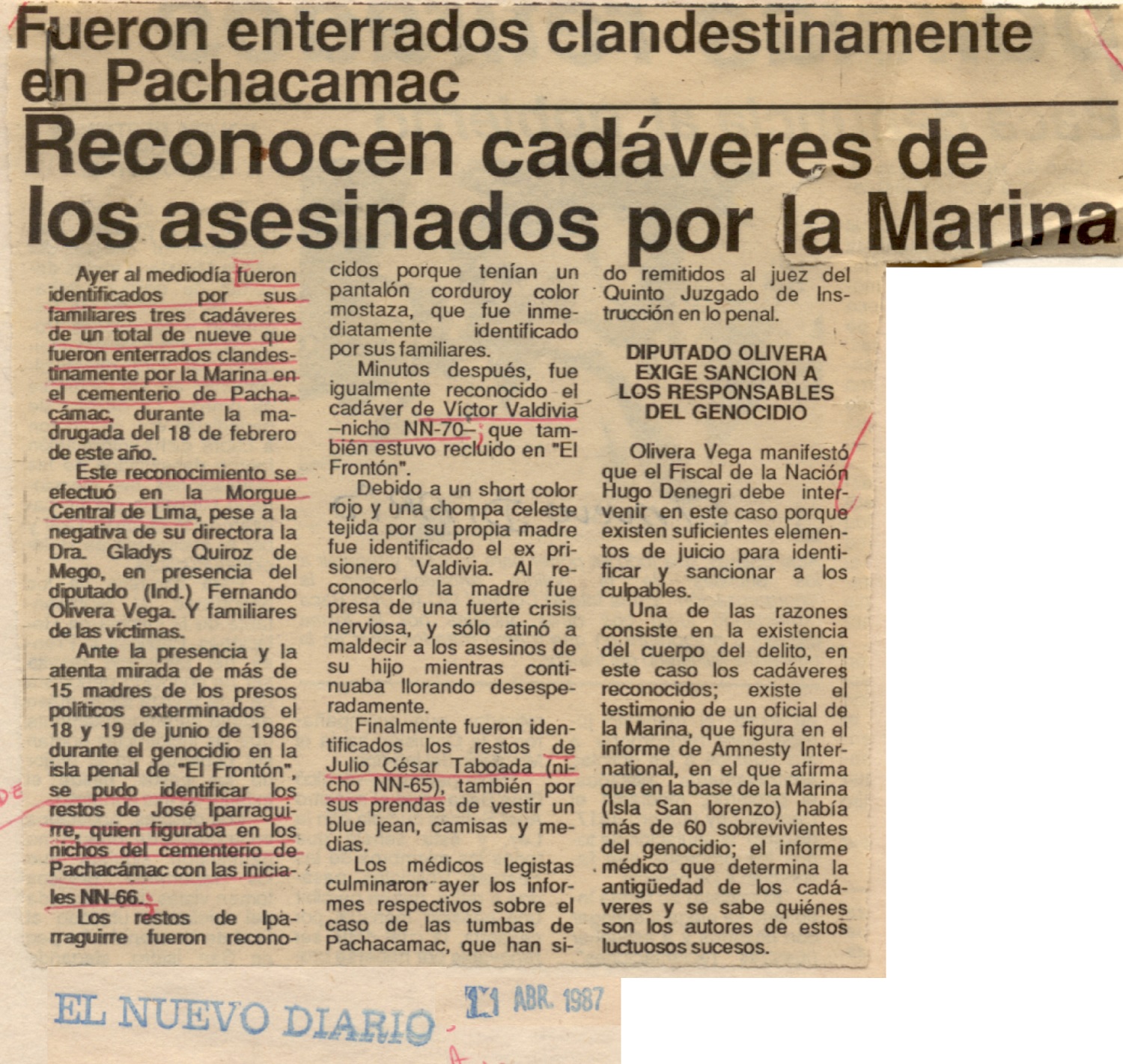 Reconocen cadáveres de los asesinados por la Marina
