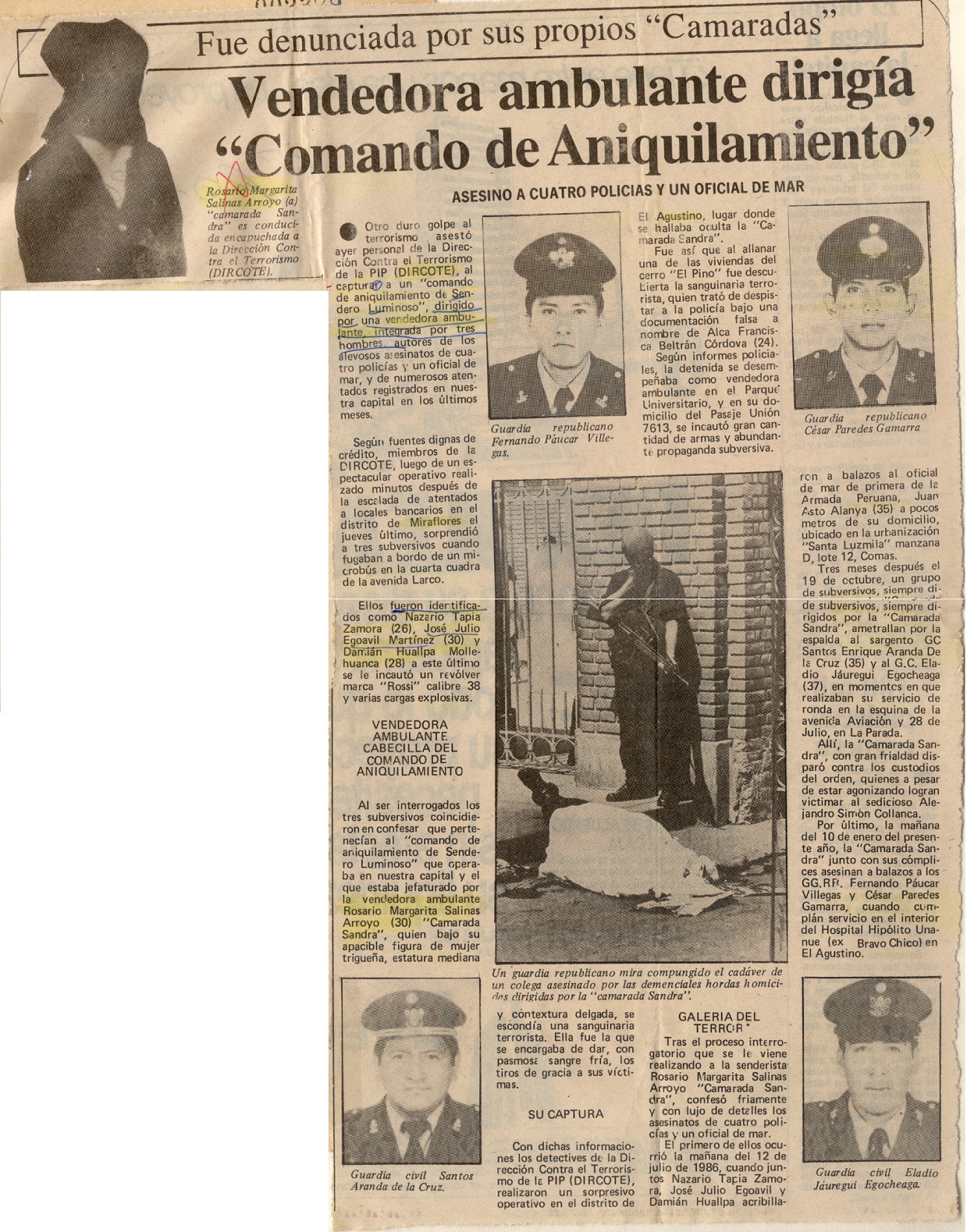 Vendedora ambulante dirigía “Comando de Aniquilamiento”