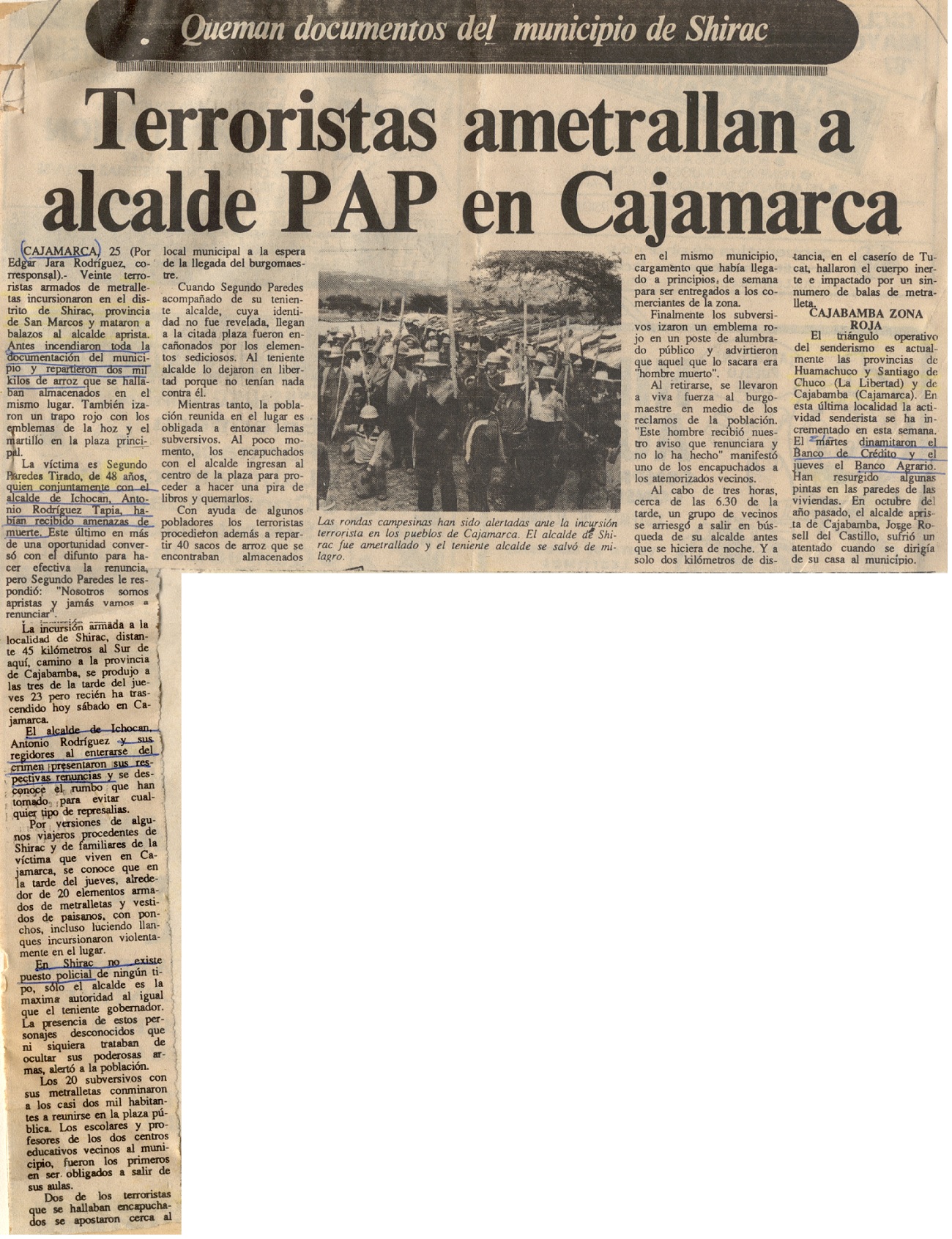 Terroristas ametrallan a alcalde PAP en Cajamarca