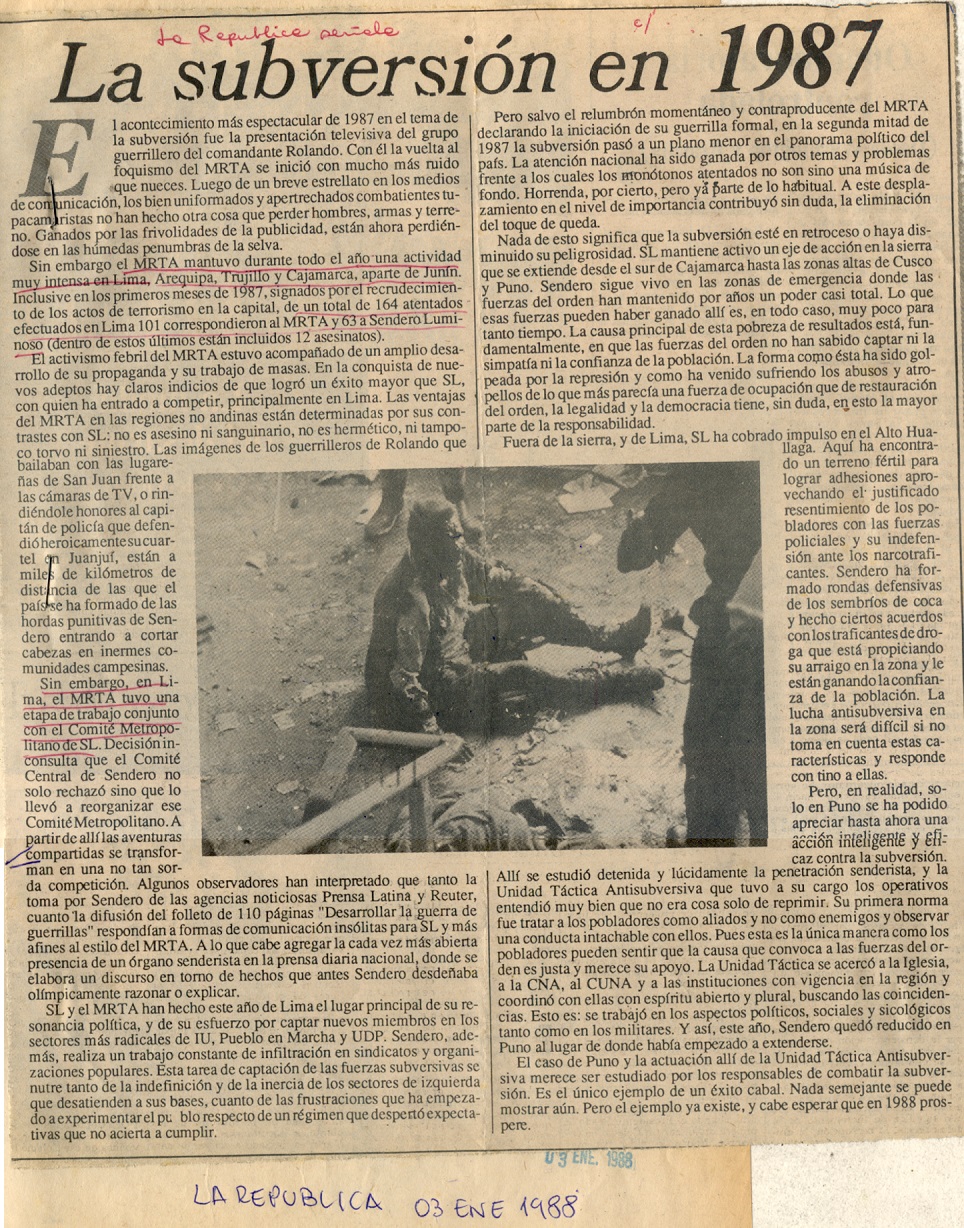 La subversión en 1987