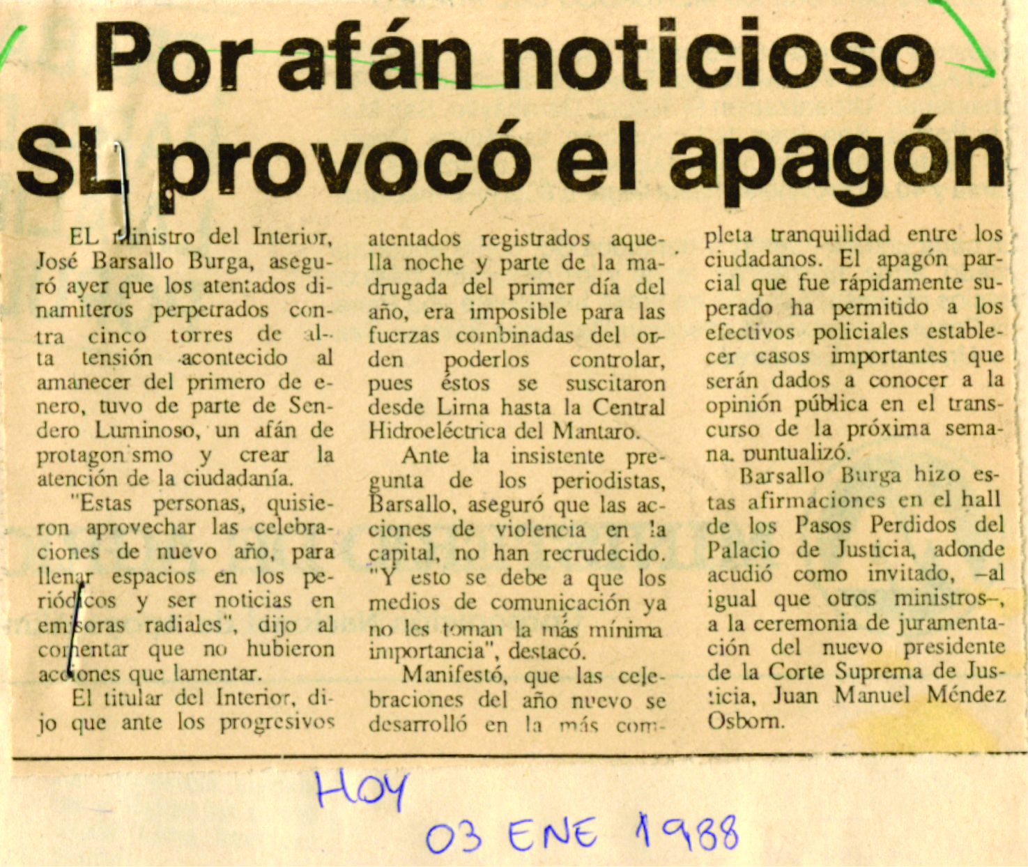 Fueron cinco las torres dinamitadas en Lima