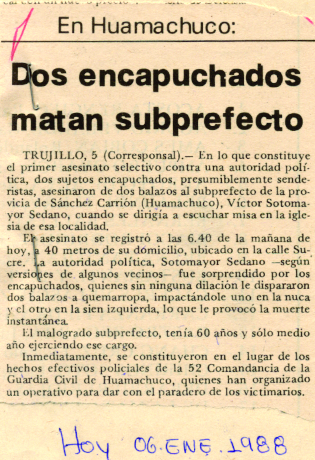 Matan a subprefecto aprista de Huamachuco