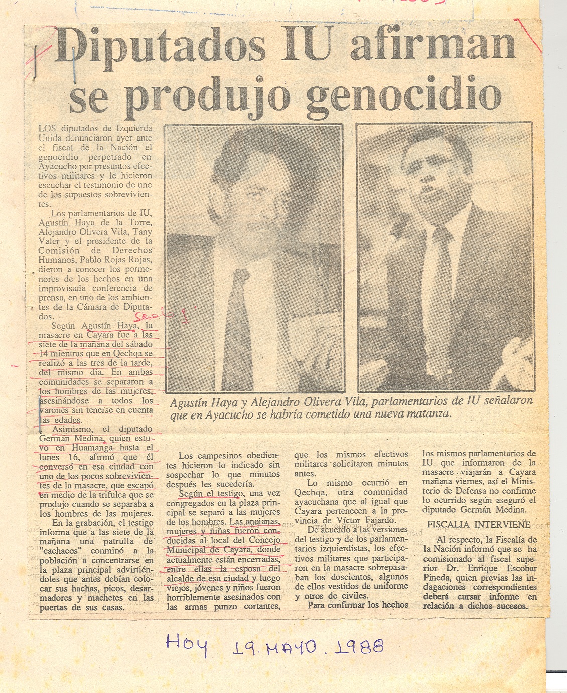Diputados IU afirman se produjo genocidio