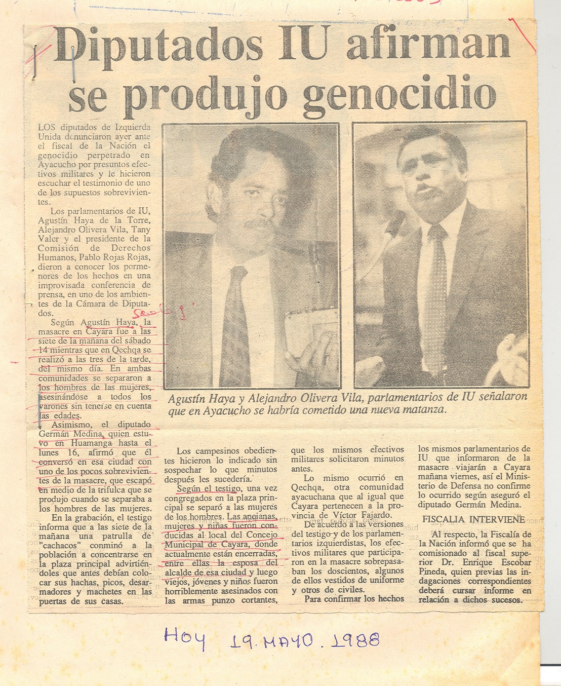 Diputados  IU afirman se produjo genocidio