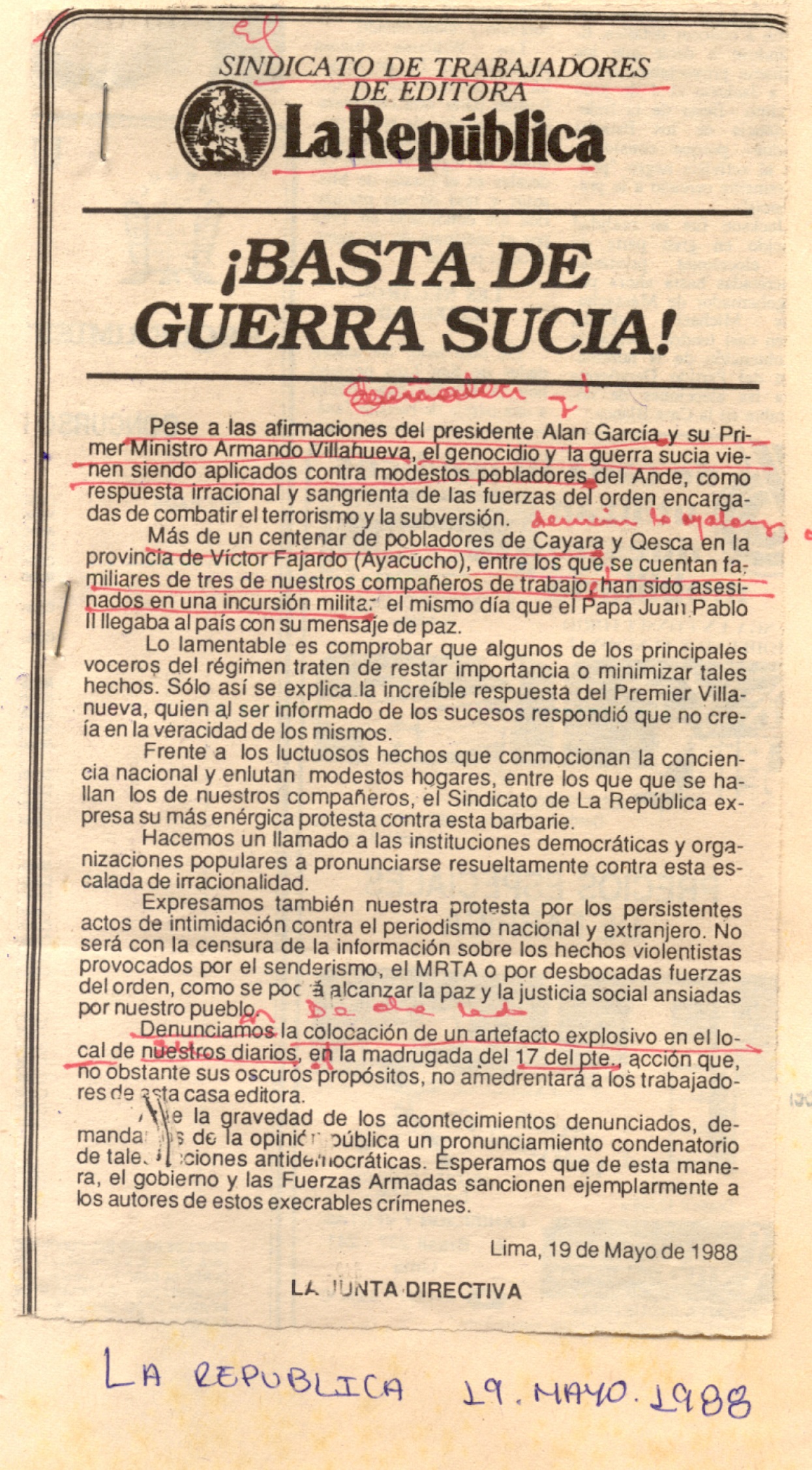 ¡Basta de guerra sucia!