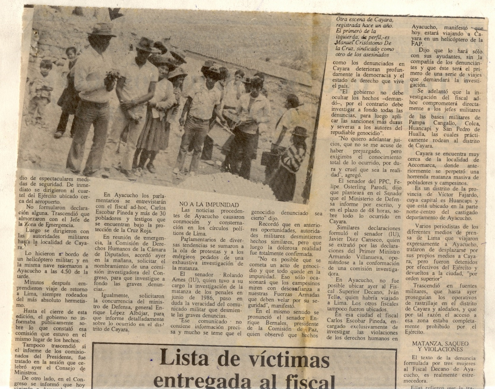 Lista de víctimas entregada al fiscal