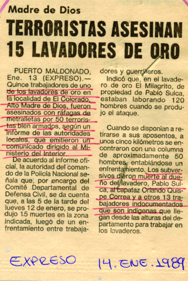 Terroristas asesinan 15 lavadores de oro