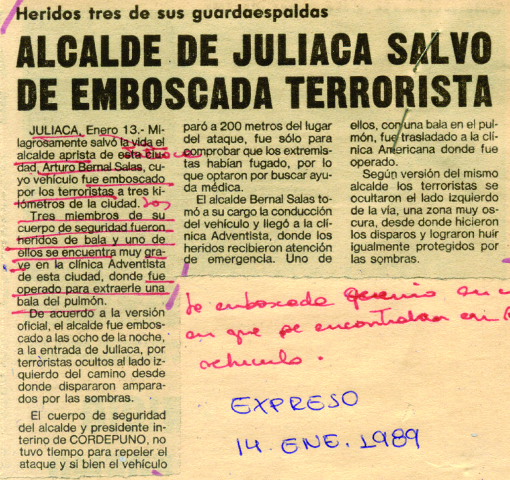 Alcalde de Juliaca salvo de emboscada terrorista