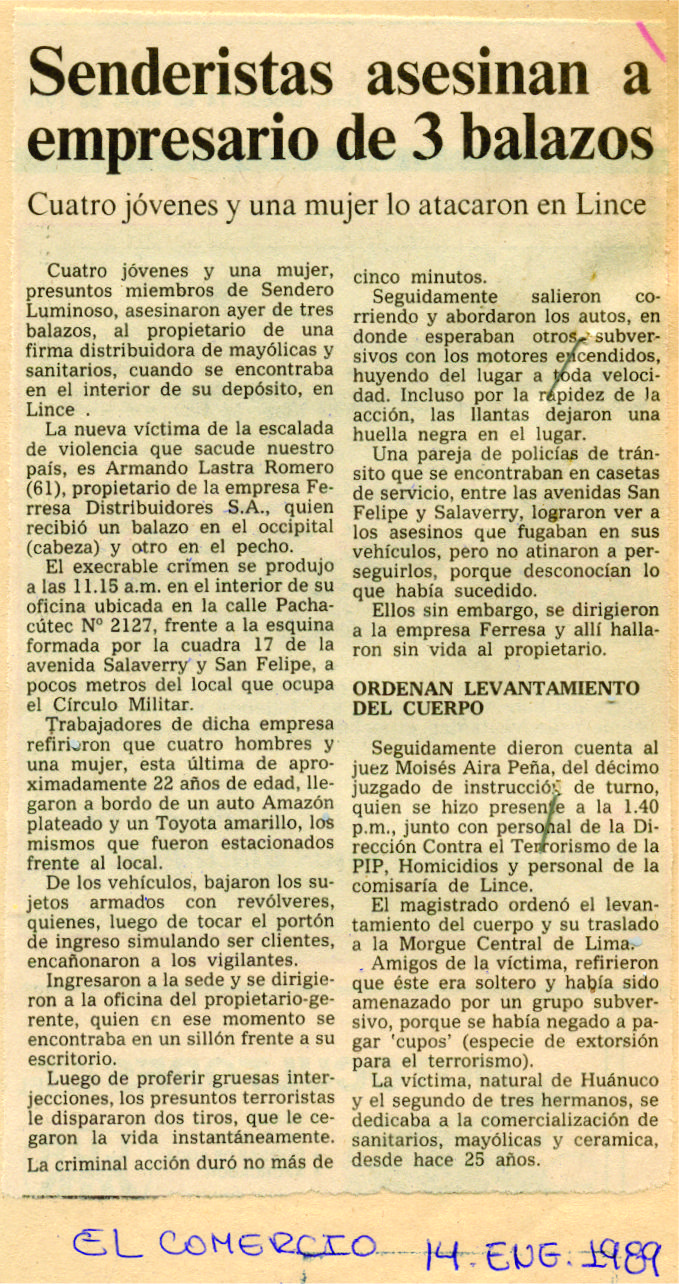MRTA asesina empresario que se negó a colaborar
